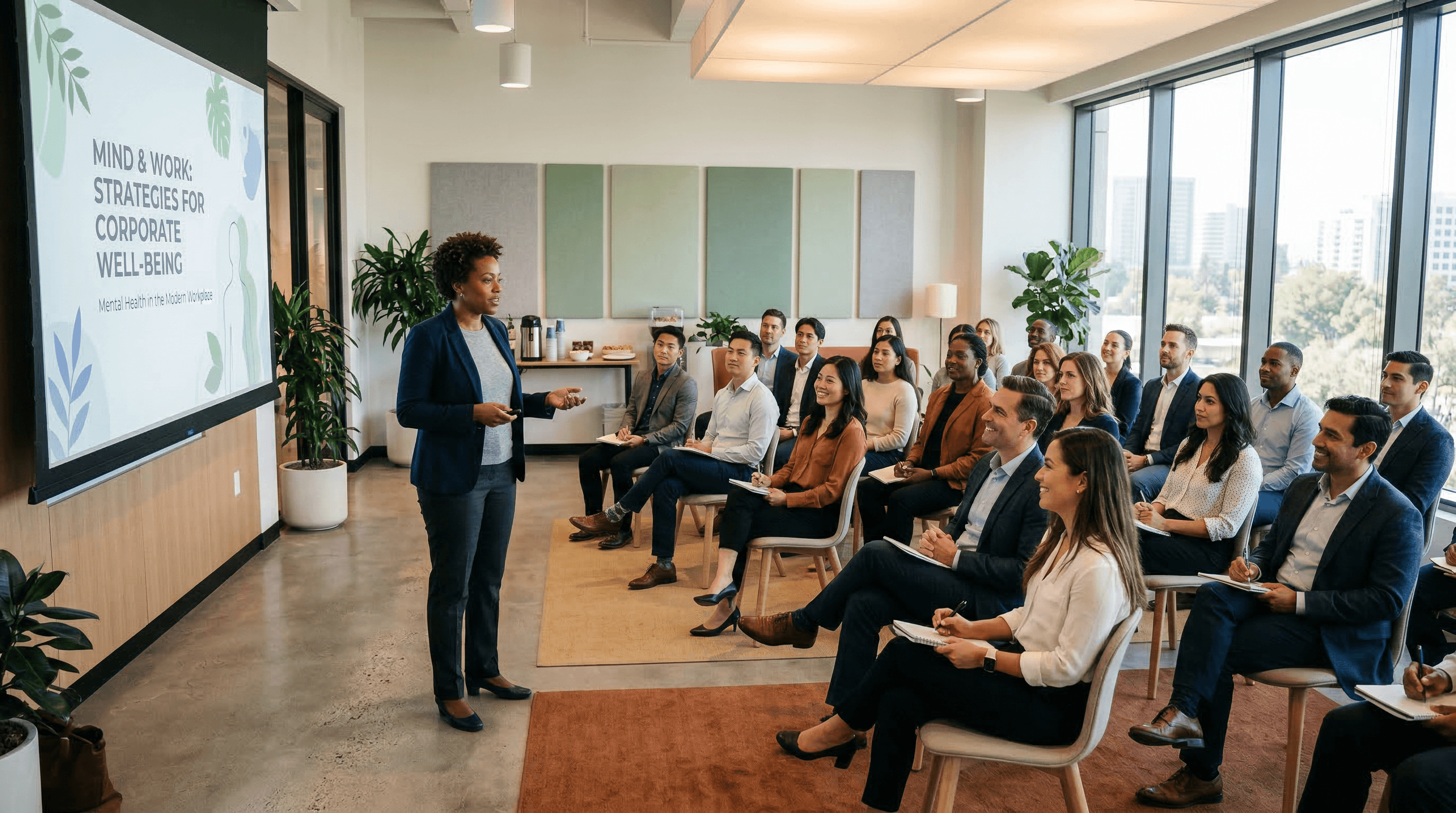 Professional corporate wellness program meeting