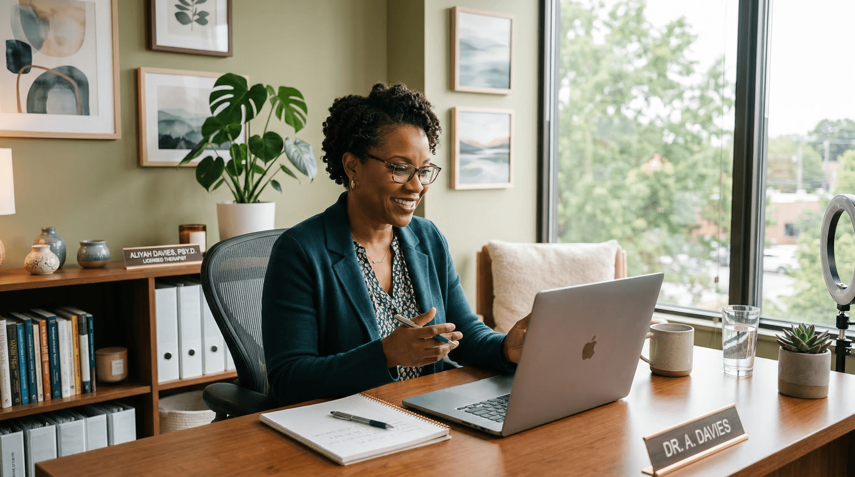 Person in a supportive individual therapy session online
