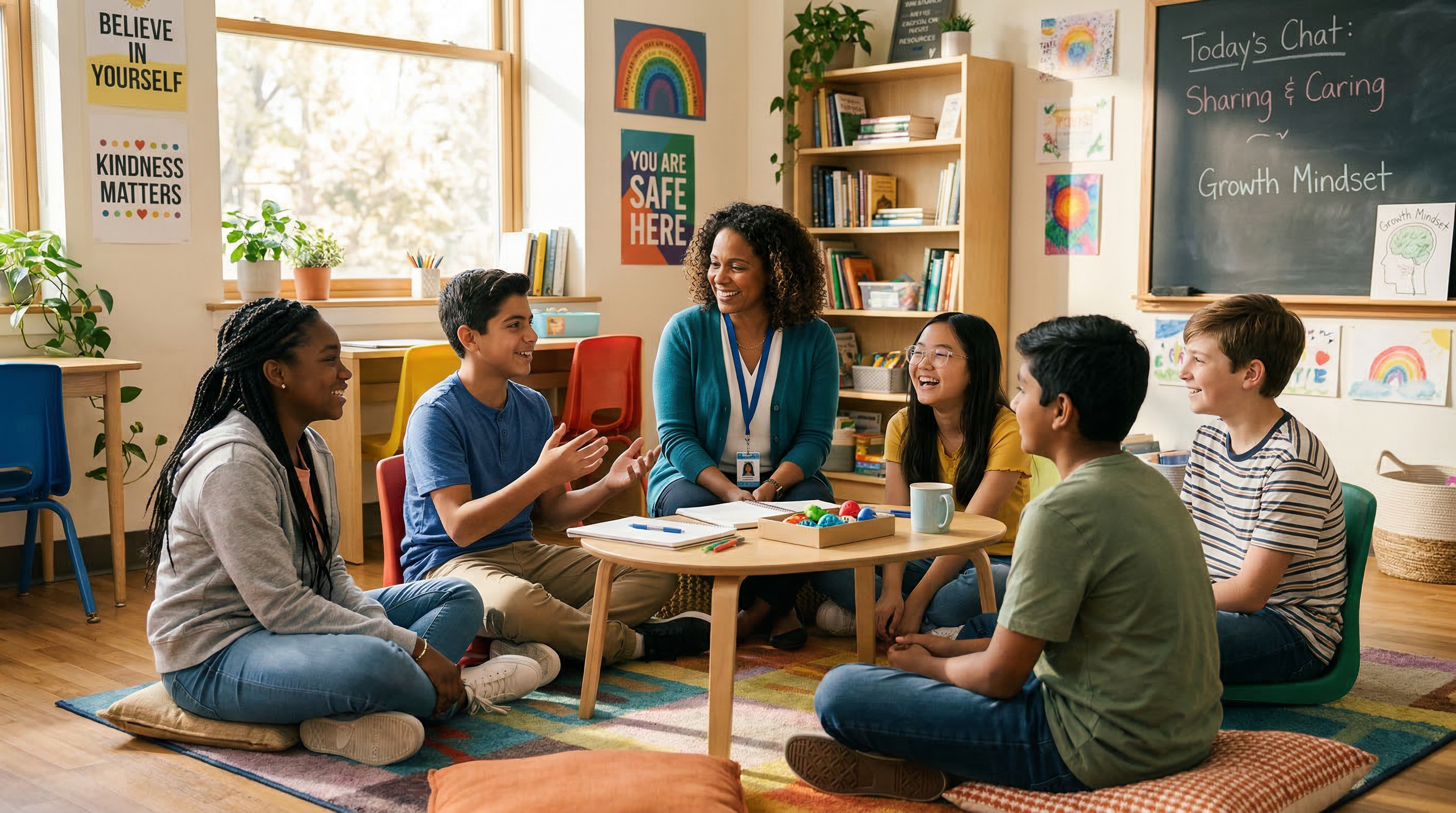 Students receiving mental health support in a school setting