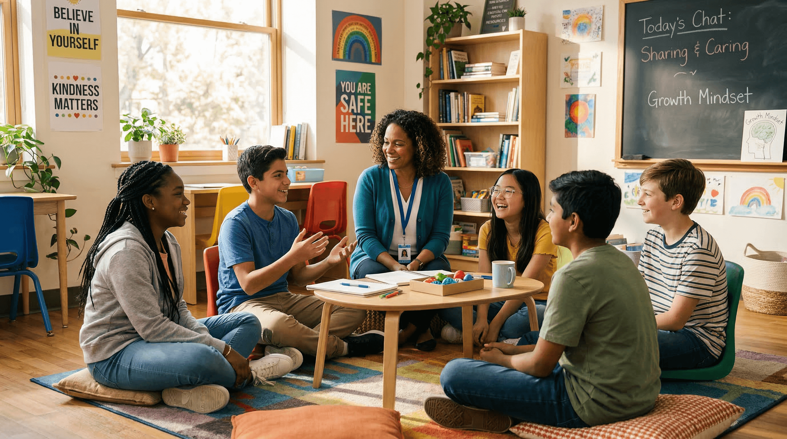 Students receiving mental health support in a school setting