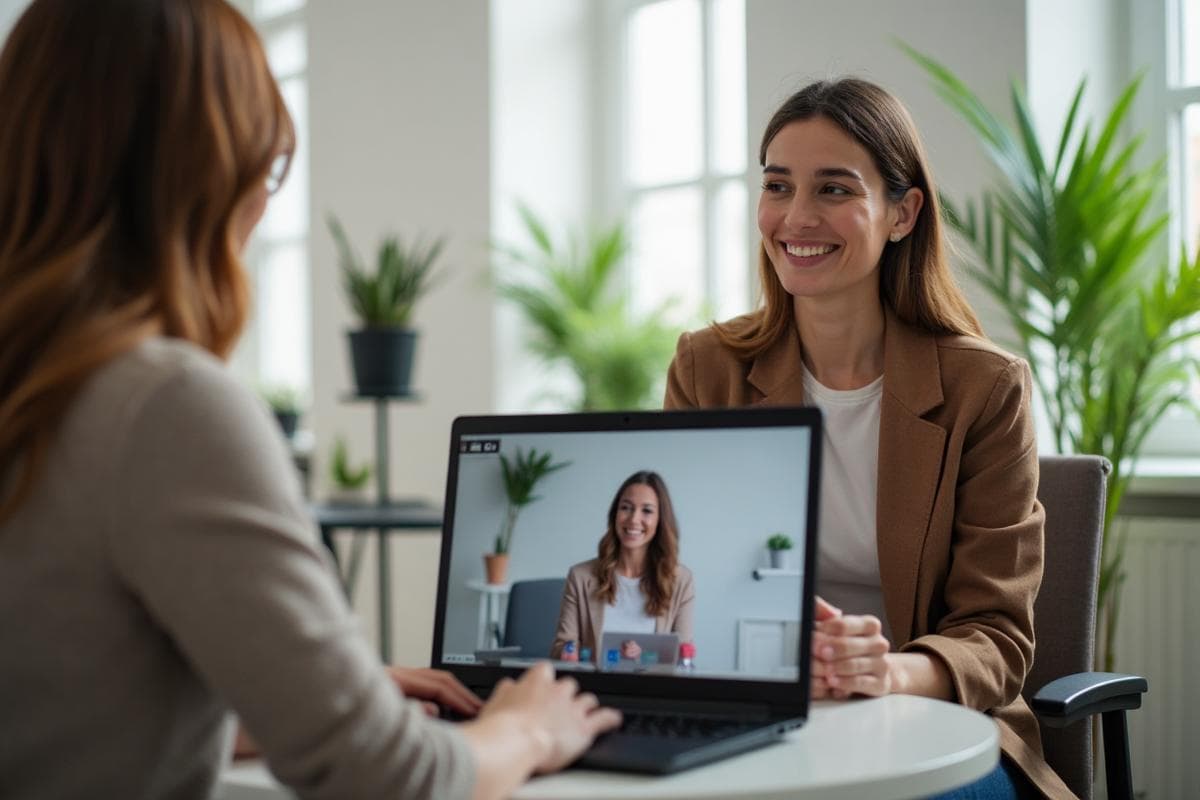 Professional therapist conducting online therapy session